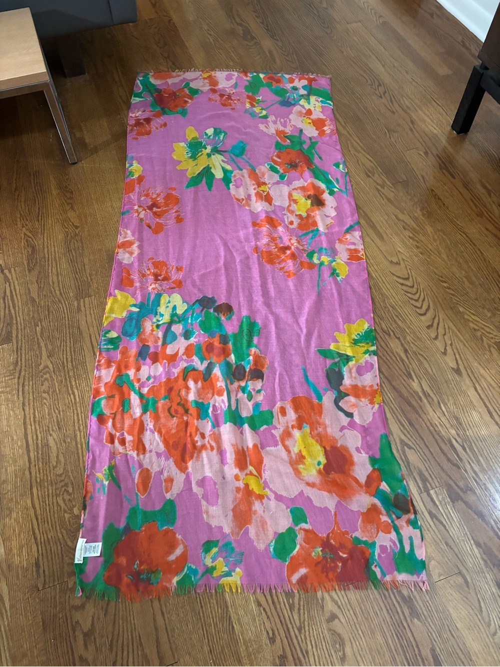 Vibrant Pink Floral Scarf 28” x 70” oblong